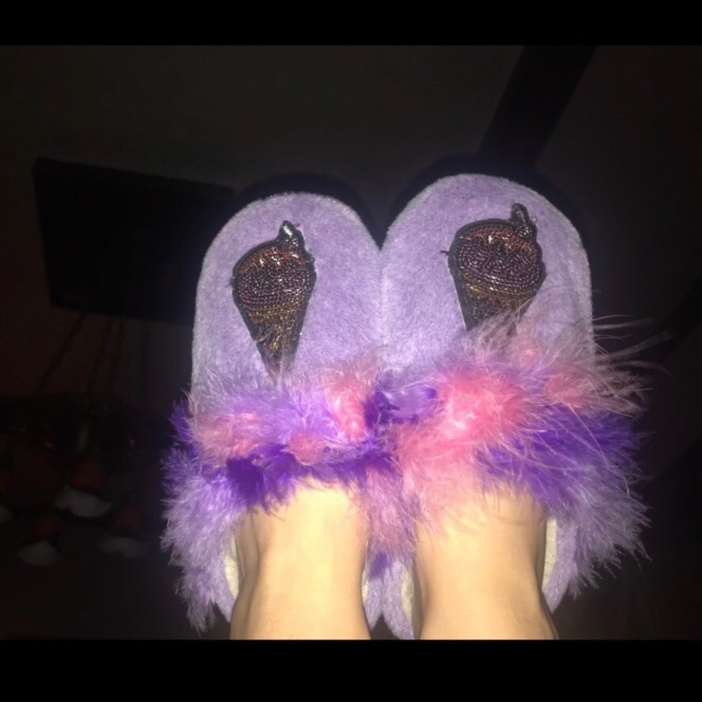 Girls ice cream slippers purple sequin feather
